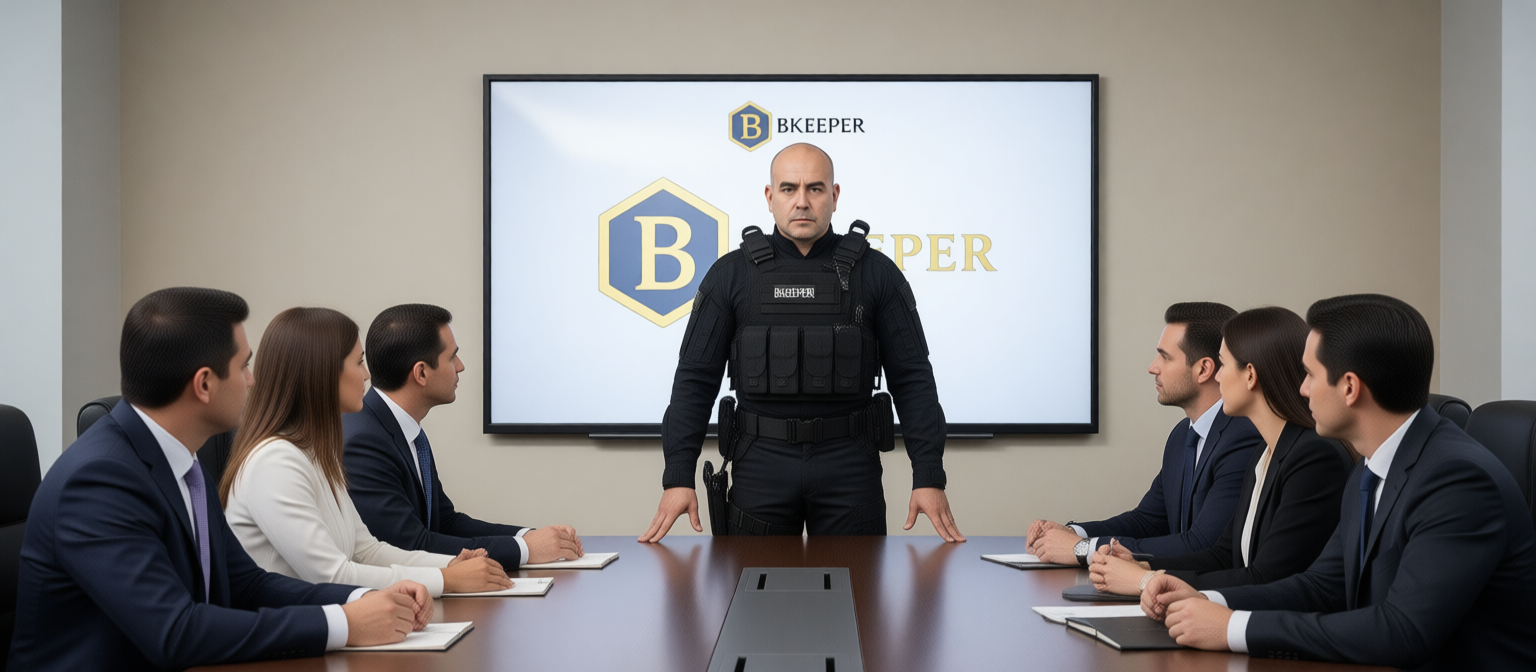 Oficial de seguridad capacitando a ejecutivos